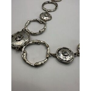 Chico's Silver Tone Circle Link Necklace – Textured Disc Accent Statement
